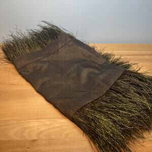 Z Gallery Large 14" x 96" BROWN TABLE RUNNER W/FEATHERS PEACOCK FRINGE RARE